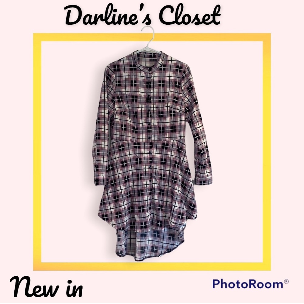 Multicolor Plaid longsleeve Hi-low Dress/Shirt.